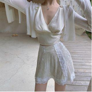 Spaghetti Strap Top / Jacket / Mini A-line Velvet Skirt