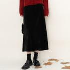 High Waist Velvet Midi Skirt Black - One Size