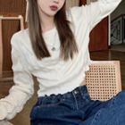 Long-sleeve Shirred T-shirt Almond - One Size