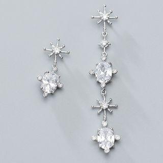 Non-matching Rhinestone Drop Earring 1 Pair - S925 Silver - As Shown In Figure - One Size