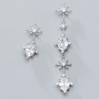 Non-matching Rhinestone Drop Earring 1 Pair - S925 Silver - As Shown In Figure - One Size