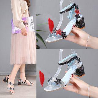 Sequined Star Ankle-strap Chunky-heel Sandals