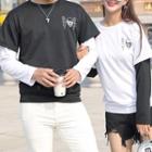 Couple Matching Long-sleeve Printed Paneled T-shirt