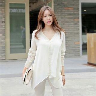 Dip-back Contrast-panel Cardigan