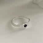 Floral Ring Black Flower - Silver - One Size