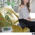 Off-shoulder Spaghetti-strap Dot Print Top