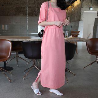 Square-neck Drawstring-waist Maxi Dress