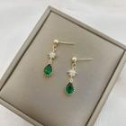 925 Sterling Silver Rhinestone Drop Earring Dangle Earring 1 Pairs - Silver Needle - Gold-plated - Green - One Size