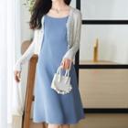 Spaghetti-strap Plain A-line Dress / Cardigan / Set