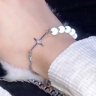 Beaded Bracelet Blue & Silver - 18cm