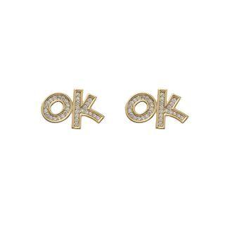 Lettering Rhinestone Alloy Earring 1 Pair - Gold & Transparent - One Size