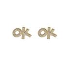 Lettering Rhinestone Alloy Earring 1 Pair - Gold & Transparent - One Size