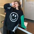 Smiley Face Loose-fit Sweatshirt As Figure - One Size