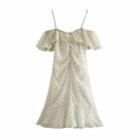 Short-sleeve Cold-shoulder Dotted Mini A-line Dress