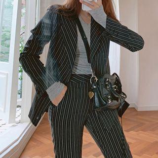 Set: Striped Single-breasted Blazer + Cropped Skinny Pants