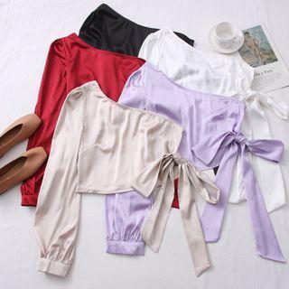 One-shoulder Cropped Satin Top In 5 Colors
