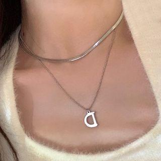 Lettering Layered Necklace 1 Pc - Silver - One Size