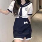 Short-sleeve Sailor Collar Blouse / Pencil Skirt