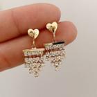 Alloy Heart Rhinestone Fringed Earring 1 Pair - As Shown In Figure - One Size