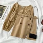 Long-sleeve Lace Blouse / Mini A-line Skirt
