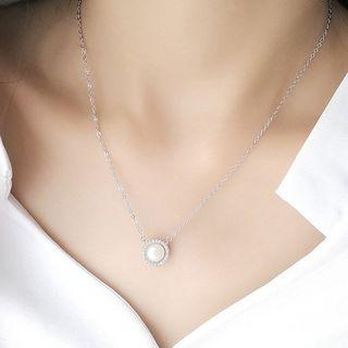 925 Sterling Silver Freshwater Pearl Pendant Necklace White Gold - One Size