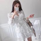 Patterned Long-sleeve Layered A-line Mini Dress