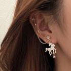 Rhinestone Unicorn Chained Earring 1 Pair - Gold - One Size