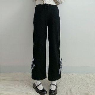 Bow-accent Elastic-waist Straight-cut Pants