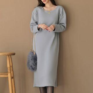Square-neck Napped Midi Dress