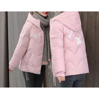 Deer Print Hood Padded Zip Jacket