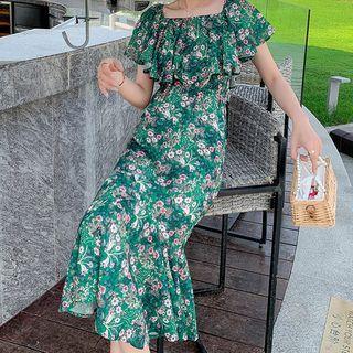 Floral Off-shoulder Ruffle Hem Midi Dress