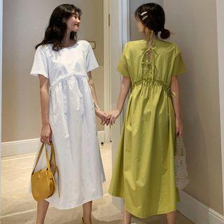 Short-sleeve Drawstring Back Ruffled Dress