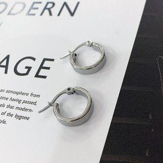 Metal Ring Earring 1 Pair - Thick Pin - Silver - 1.5cm