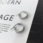 Metal Ring Earring 1 Pair - Thick Pin - Silver - 1.5cm
