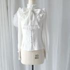 Stand Collar Lace Trim Blouse