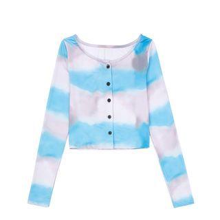 Two-tone Buttoned Long-sleeve Top