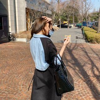 Belted Denim-panel Trench Coat