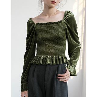 Velvet Smocked Cropped Blouse