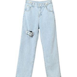 High-waist Straight-leg Jeans Blue - S