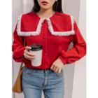 Plus Size Lace-trim Sailor-collar Blouse