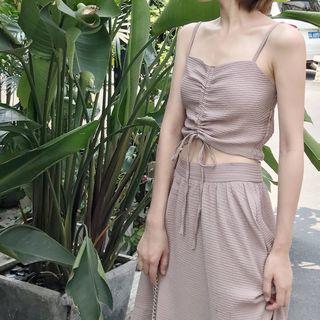 Set: Spaghetti Strap Drawstring Top + A-line Skirt