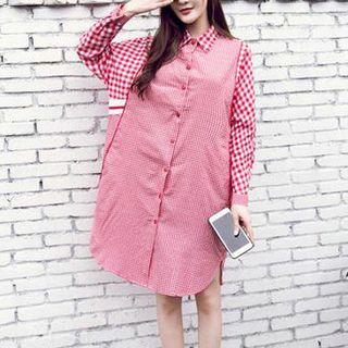 Long-sleeve Buttoned A-line Mini Shirt Dress