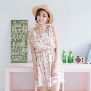 Tie-shoulder Floral Chiffon Dress