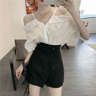 Short-sleeve Cold-shoulder Blouse / Button-up Skort