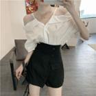 Short-sleeve Cold-shoulder Blouse / Button-up Skort