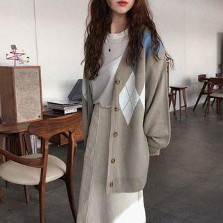 Long-sleeve Open Knit Cardigan Coffee - One Size