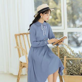 Plain Long-sleeve Collar Dress