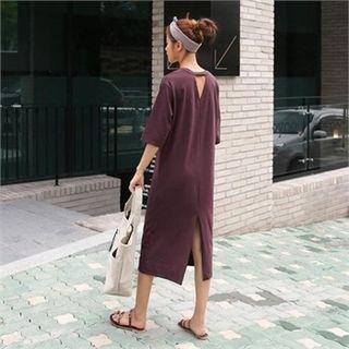 Short-sleeve Cutaway-back Slit-hem T-shirt Dress