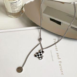 Checkerboard Bear Necklace Silver - One Size