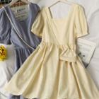 Square-neck Plain Midi Dress With Mini Crossbody Bag In 5 Colors